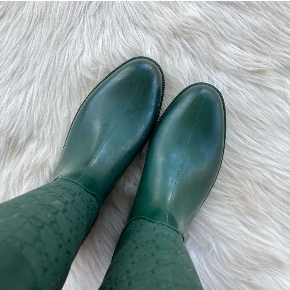 GUCCI Green Monogram GG Supreme Rain Boots Knee Calf High sz. 36 - Picture 10 of 15